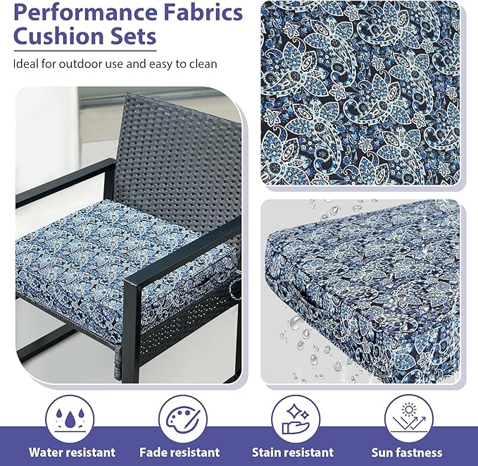 Outdoor Chair Cushions Set of 4,Waterproof Outdoor Seat Cushions for Patio Furniture,Patio Chair Cushion with Handle and Ties, Out Door Chair Pads,19" x 19" x 3", Green Paisley