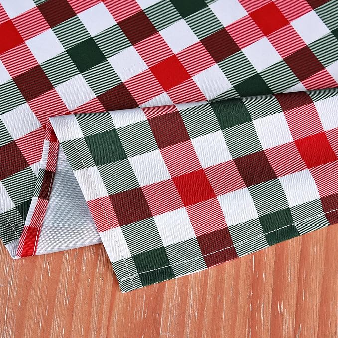 Red Waterproof Plaid Christmas Tablecloth Fabric - Square 58x58 Inch Classic Gingham Checker Holiday Table Cloth for Indoor Use - Xmas Table Cover for Picnics, BBQs, and Parties
