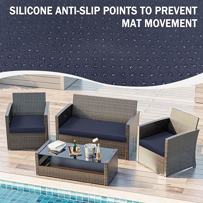 3 Pack Outdoor Replacement Cushions,36L x 18W x 3H,18L x 18W x 3H inch, High-Elastic Replacement Sponge for 4-Seater Water-Resistant Patio/Sofa with Removable Covers (Navy Blue)