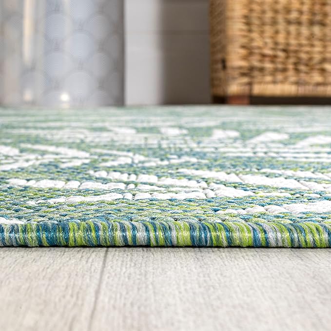 JONATHAN Y Palm Frond Indoor Outdoor Area Rug 8X10 Cream/Green, Nevis for Backyard, Patio, Porch, Easy-Cleaning, High Traffic, Pet-Friendly, Non-Shedding (SMB119G-8)