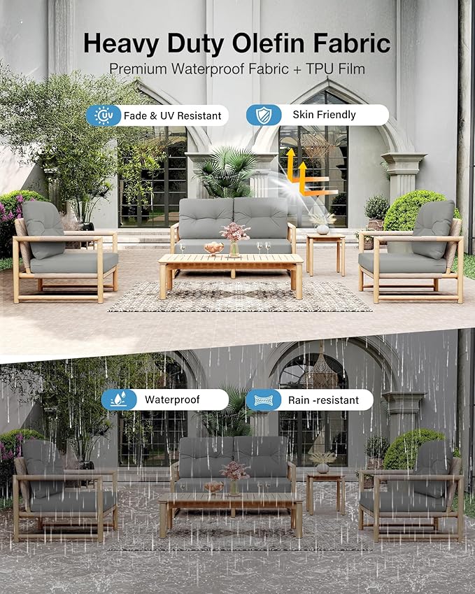 YEFU Olefin Outdoor Chair Cushions: Fade Resistant Outdoor Seat Cushion 24 x 24 - All Weather Patio Furniture Cushion with Ties - Deep Seat Patio Cushions for Chair Sofa Couch(Light Gray)