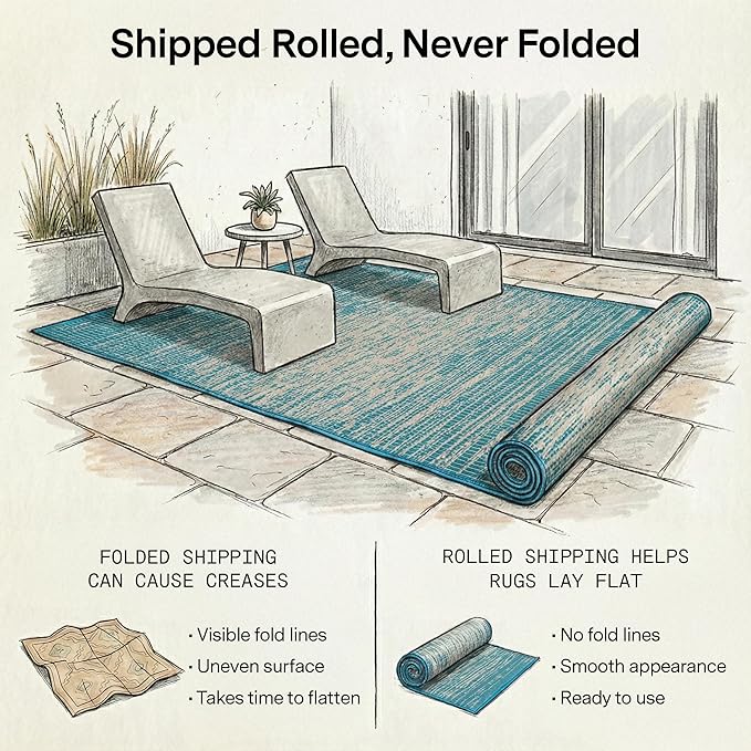 Fab Habitat Outdoor Rug - Waterproof, Fade Resistant, Crease-Free - Premium Recycled Plastic - Distressed Abstract - Porch, Deck, Balcony, Mudroom, Laundry Room, Patio - Brooklyn - Teal - 3 x 5 ft
