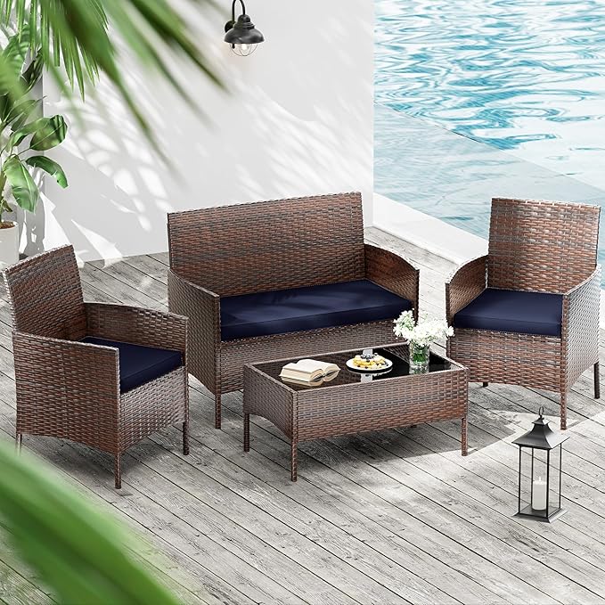 3 Pack Outdoor Replacement Cushions, Fit for 4-Seater Wicker Rattan Patio Conversation Set, 36x18x3,18x18x3, Liner & Cover