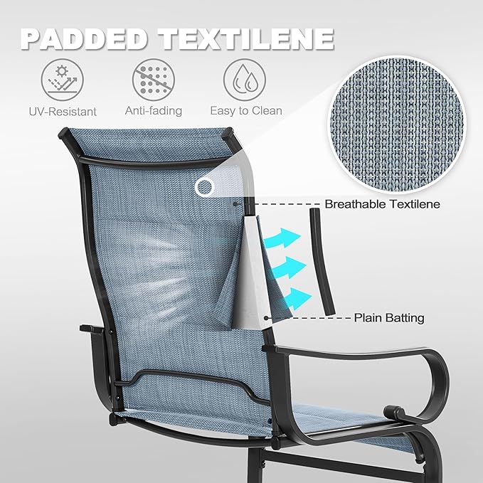 NUU GARDEN Set of 2 Padded Textilene Patio Dining Chairs C Spring Outdoor Chairs with Curved Armrests Powder Coated Metal Frame Patio Furniture for Garden Backyard Poolside Lawn Blue and Black
