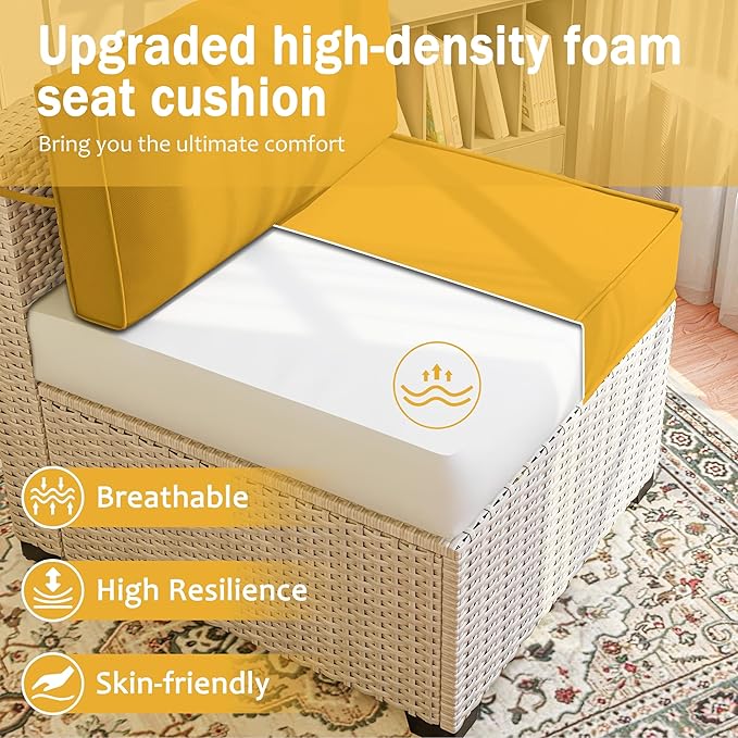 Outdoor Cushions for Patio Furniture with 5 Pillows, Waterproof Patio Furniture Cushions Replacement, 4" Deep Seat Outdoor Sectional Cushions for 4-seat Patio Furniture Chair Sofa Couch,Yellow