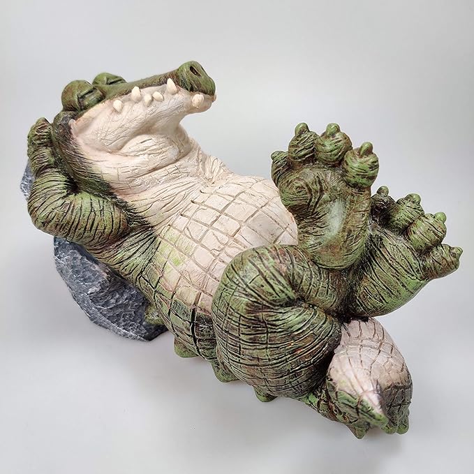 Whimsical Lazy Alligator Garden Statue – Funny Crocodile Yard Decor, Relaxing Animal Figurine for Patio, Lawn, Indoor Outdoor Display – Resin Gator Sculpture, Gift for Garden Lovers