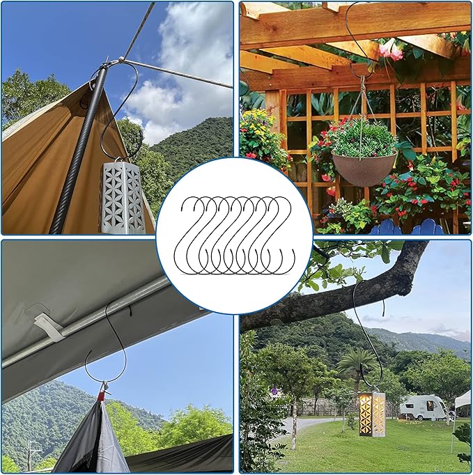 s Hooks for Hanging Plants - Heavy Duty Tree Branch Black Extension Bird Feeder Planters Suet Baskets Lanterns Wind Chimes Kitchen Office Garden Camping Outdoor Pot Pan Cups Bags Jeans Indoor 12in