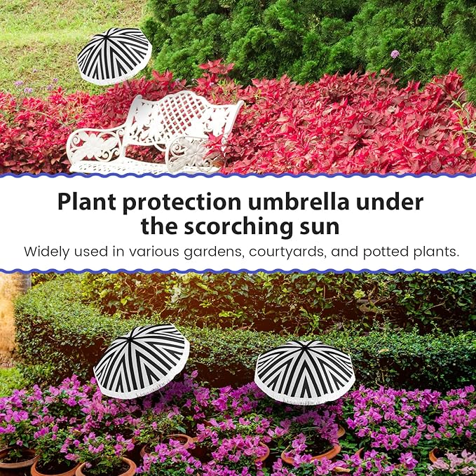 Abbylike 2 Pack Plant Umbrellas for Outdoor Plants, 26" Larger Tassel Garden Umbrella Sun Shade, Upgraded 43.3" Higher Adjustable Angle Sun Shade Cover Umbrellas for Garden Potted Flower