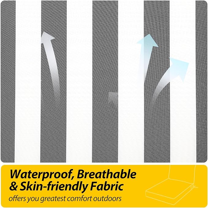 AAAAAcessories Outdoor Seat Cushions for Chairs, Fade-Resistant, Waterproof Patio Furniture Replacement Cushions, 21" x 21" x 3" + 21" x 17", Gray Cabana Stripe