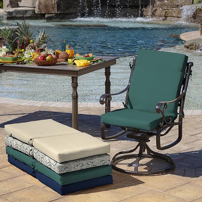 Arden 4-Pack Outdoor Patio Dining Chair Cushion, 20x44, Rain-Proof Seat Pad, Fade-Resistant Outdoor Cushion Peacock Blue Green Texture