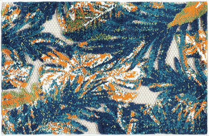 Rugshop Tropical Floral Leaves Indoor/Outdoor Area Rug Durable Polypropylene, Non-Shedding, Easy to Clean, Perfect for Patio, Backyard, Deck and Outdoor Lounge, High Traffic Areas, 2' x 3'