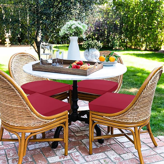 Outdoor Chair Cushions Set of 4 Water Resistant Patio Chair Cushions with Tie 3 Year Color Fastness Thick Outdoor Seat Cushion for Garden Lawn Round Corner Burgundy 17x16x2 Inch