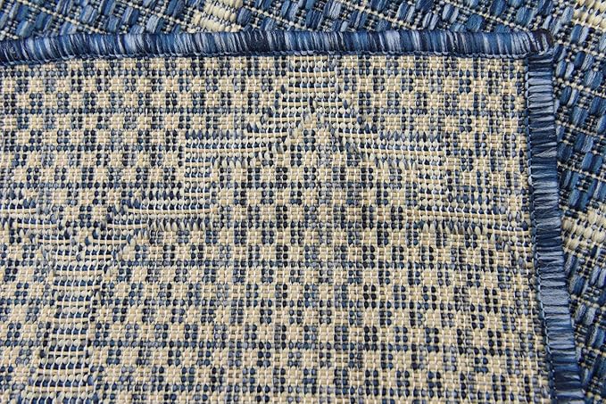 Unique Loom Outdoor Trellis Collection Area Rug (2' x 6' 1" Runner, Navy Blue/ Ivory)
