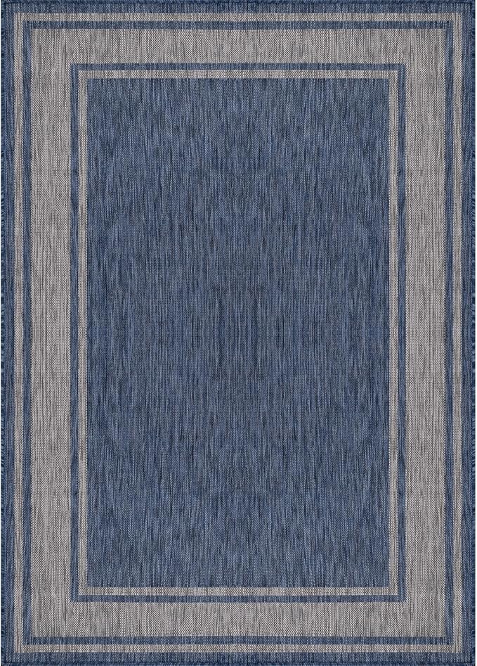 Beverly Rug Outdoor Rug 8x10 Modern Bordered Area Rugs for Indoor and Outdoor Patio Deck Porch Garden Waterproof Weather Sun Resistant Washable Outside Carpet (8 x 10 Navy)