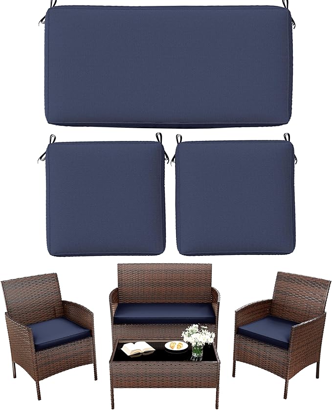 3 Pack Outdoor Replacement Cushions, Fit for 4-Seater Wicker Rattan Patio Conversation Set, 36x18x3,18x18x3, Liner & Cover