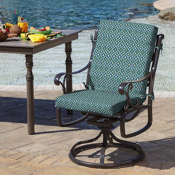 ARDEN Outdoor Midback Chair Cushion, 18 x 16.5, Water Repellent, Fade Resistant 18 x 16.5, Alana Tile