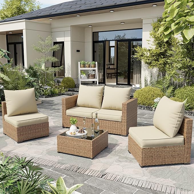 Amopatio Outdoor Chair Cushions 22.5"× 20.3" × 4", Set of 4 with Removable Cover, Waterproof & Fade Resistant seat Cushions for Patio Furniture, Cream