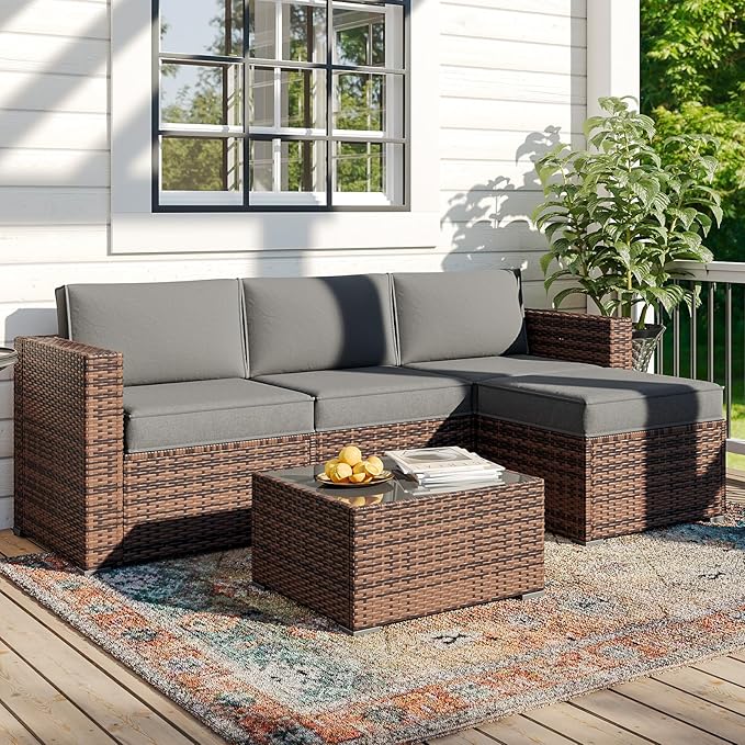 Replacement Cushions for Outdoor Furniture, 7-Piece Outdoor Cushions for Patio Furniture, Deep Seat, Waterproof & Fade Resistant Couch Cushion for 4-Seat Patio Conversation Sets, Grey