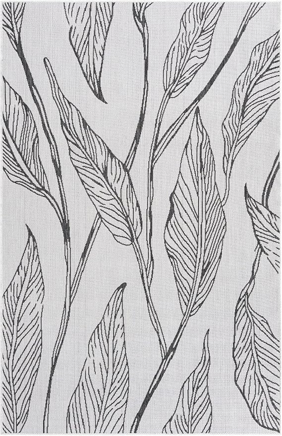 Unique Loom Outdoor Botanical Collection Area Rug - Leaf (5' 3" x 8' Rectangle, Charcoal Ivory)