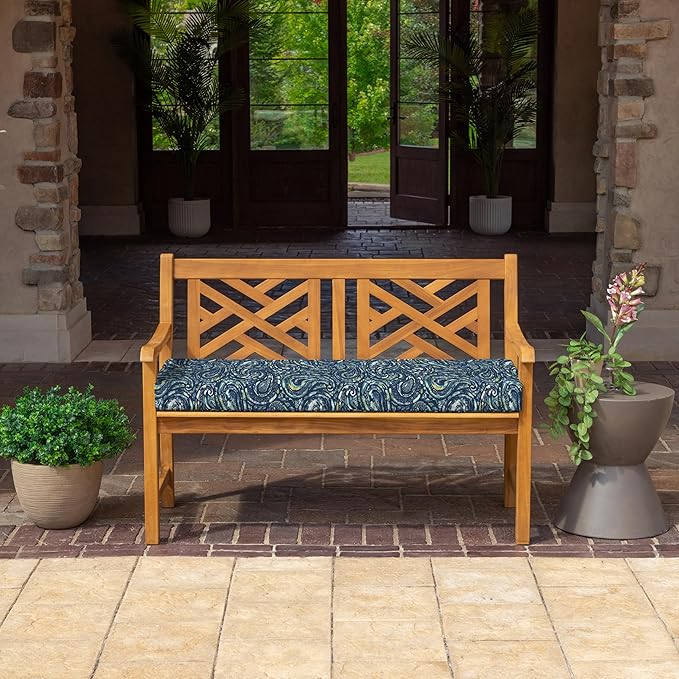 Arden Foam Outdoor Bench Cushion, 48 x 18, Made with ProFoam, Rain-Proof, Fade Resistant, Sapphire Blue Ridge Paisley