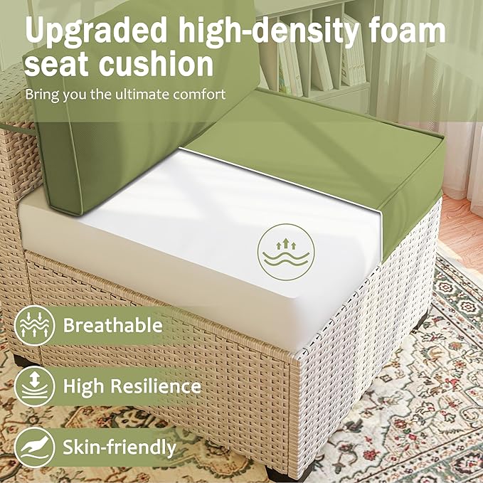 Outdoor Cushions for Patio Furniture with 5 Pillows, Waterproof Patio Furniture Cushions Replacement, 4" Deep Seat Outdoor Sectional Cushions for 4-seat Patio Furniture Chair Sofa Couch,Light Green