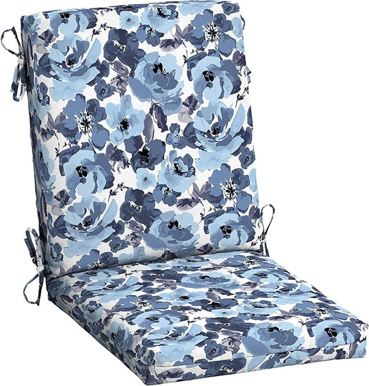 Arden Outdoor Patio Dining Chair Cushion, 20x44, Rain-Proof Seat Pad, Fade-Resistant Outdoor Cushion Blue Garden Floral