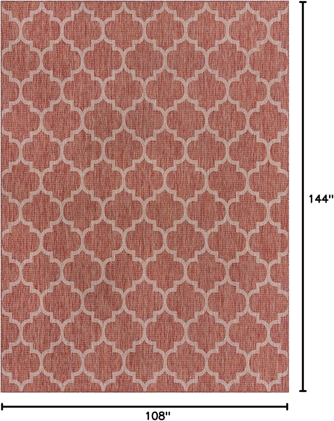 Unique Loom Outdoor Trellis Collection Area Rug (9' x 12' Rectangle, Rust Red/ Ivory)