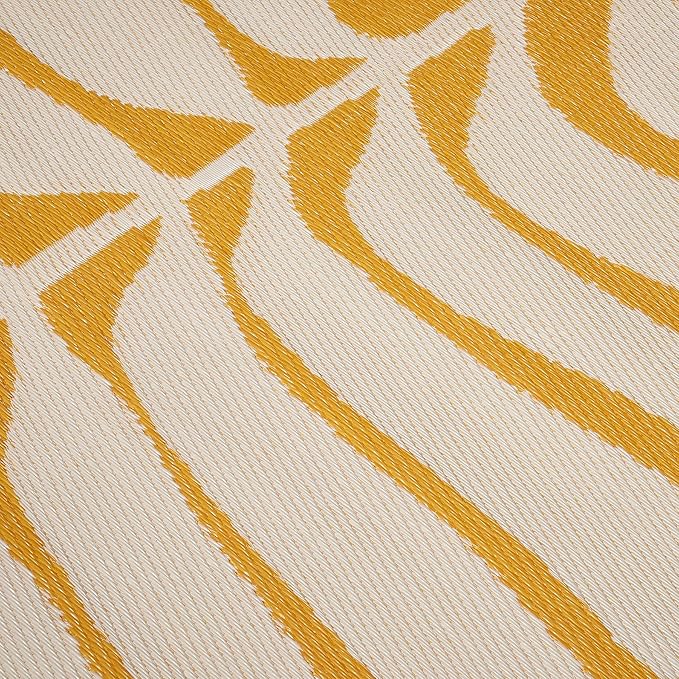 Fab Habitat Tropical Botanical Floral Outdoor Rug - Waterproof, Crease-Free Fade Resistant, Reversible - Recycled Plastic - Patio Porch Balcony Deck Yard Garden - Hilo Honey - 4x6 ft