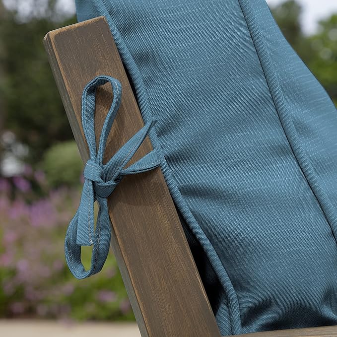 Arden Outdoor Plush Modern Tufted Blowfill Dining Chair Cushion, 21 x 40, Water Repellent, Fade Resistant, Tufted Cushion for Dining and Bistro Chairs, French Blue Texture
