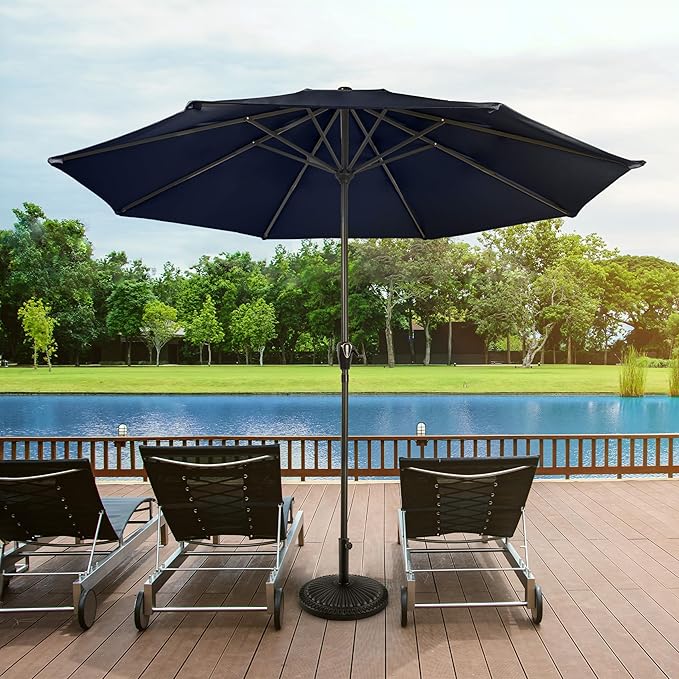 Pure Garden Patio Umbrella with Vented Canopy - 9FT Easy Crank Outdoor Umbrella for Shade - For Deck, Balcony, Porch, Backyard, or Pool (Navy)