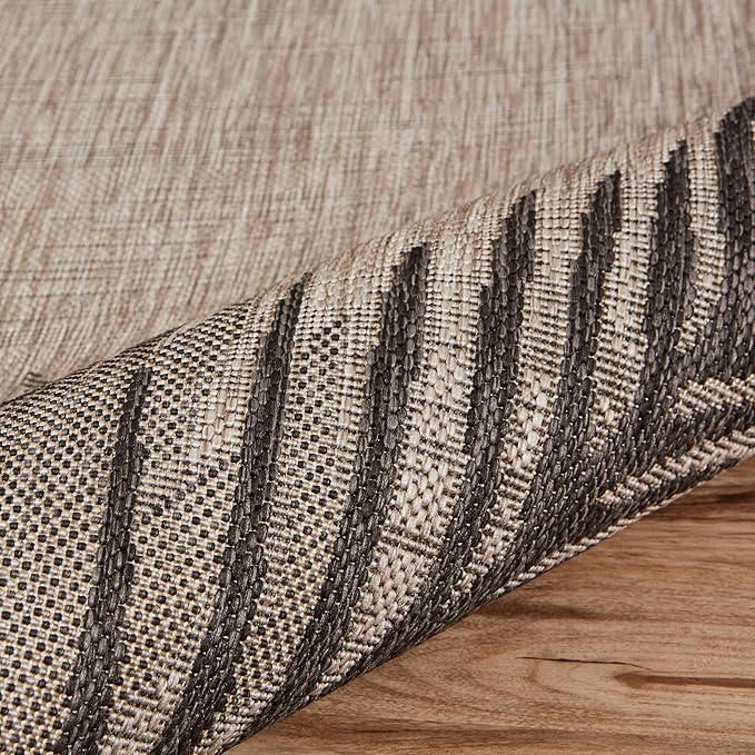 LR Home 8x10 Indoor/Outdoor Area Rug for Home Decor Coastal Palm Leaf Large Size Carpet for Living Room, Bedroom, Playroom, Patio, Garden Modern Farmhouse Rug Black/Gray