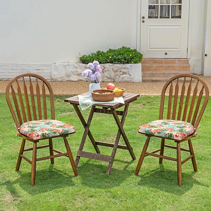 HARBOREST Outdoor Chair Cushions Set of 6, Water Resistant Patio Chair Cushions with Ties, Outdoor Seat Cushions for Patio Furniture, 17"x16"x2", Flamingo