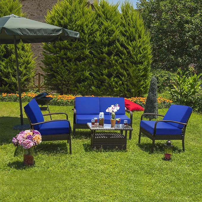 JMGBird Outdoor Chair Cushions Set, Water Resistant Seat Cushions 22 x 22 Inch with Ties, Outdoor Cushions for Patio Furniture