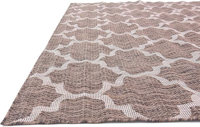 Unique Loom Outdoor Trellis Collection Area Rug (9' x 12' Rectangle, Brown/ Ivory)