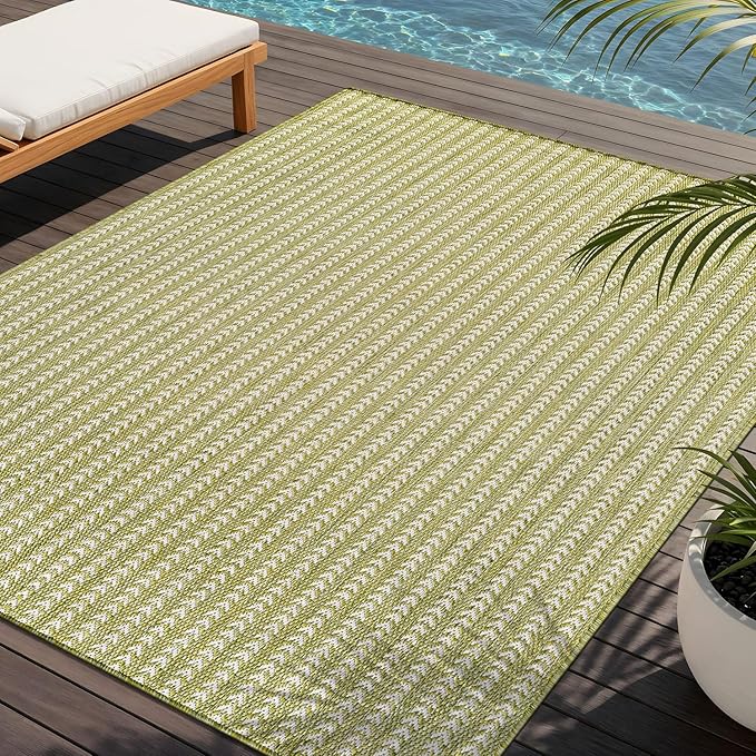 Washable Outdoor Rug 8x10 Modern Area Rugs Outdoor Carpets Striped Pattern Non Shedding Waterproof Easy Clean Patio Deck Porch Living Room Bedroom Garden RV (8 X 10 Olive)