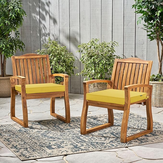 Outdoor Chair Cushions 16 x 17 Inch Water Resistant Patio Chair Cushions with Tie Color Fastness Thick Outdoor Seat Cushion for Garden Lawn Patio Furniture Yellow Set of 2