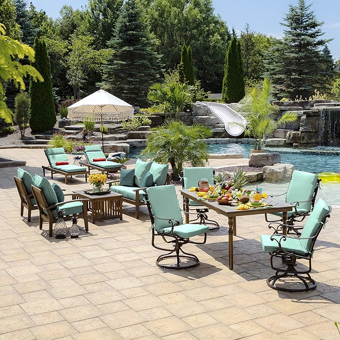 Arden Outdoor Deep Seat Cushion Set, 24 in x 24 in, Weather-Proof, Rain-Proof, Fade Resistant Patio Cushion for Chair, Sofa, and Couch Aqua Leala