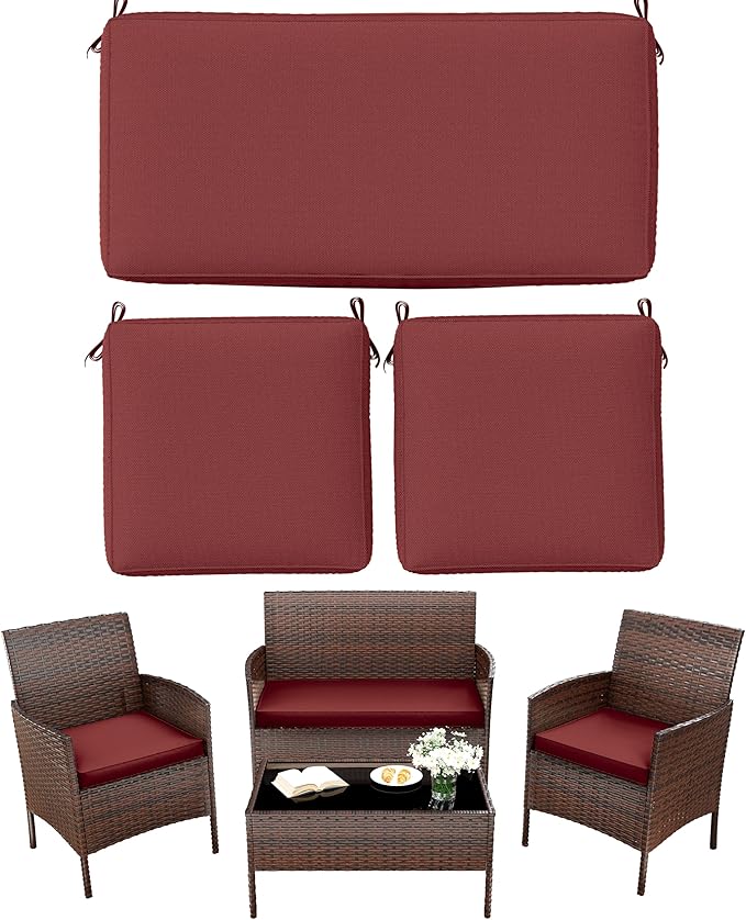 3 Pack Outdoor Replacement Cushions, Fit for 4-Seater Wicker Rattan Patio Conversation Set, 36x18x3,18x18x3, Liner & Cover