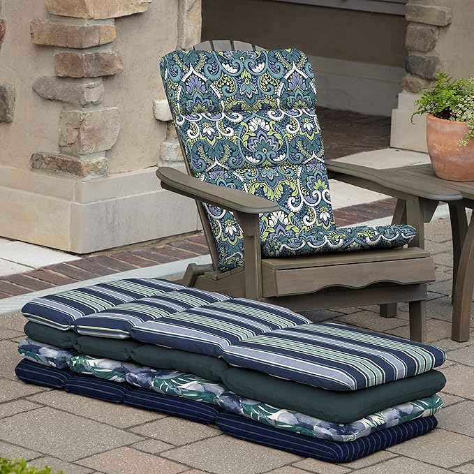Arden Selections Outdoor Adirondack or Rocking Chair Cushion, 20 x 17, Rain-Proof, Fade Resistant 20 x 17, Sapphire Aurora Blue Damask