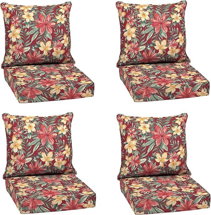 Arden Outdoor Deep Seat Cushion Set (4-Pack), 24 in x 24 in, Weather-Proof, Rain-Proof, Fade Resistant Patio Cushion for Chair, Sofa, and Couch Ruby Clarissa