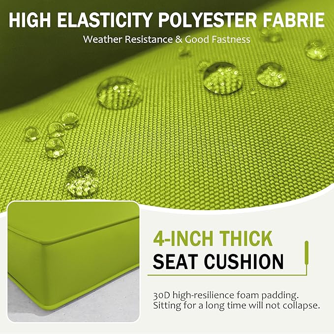 Outdoor Cushions - 4" Deep Seat Sectional Cushions for 4-seat Patio Furniture, Waterproof, Grass Green