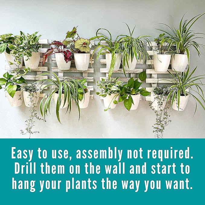 ShopLaLa Wooden Wall Planters - 2 Pack Wall Mounted Plant Holder for Hanging Flower Pots Farmhouse Rustic White Wood Garden Vertical Living Herb Balcony Unique Large Green Decor 35.4" (90cm)