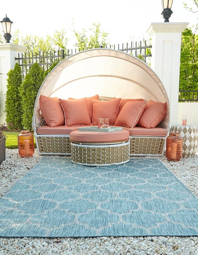 Unique Loom Outdoor Trellis Collection Area Rug (3' 3" x 5' 3" Rectangle, Aquamarine/ Gray)