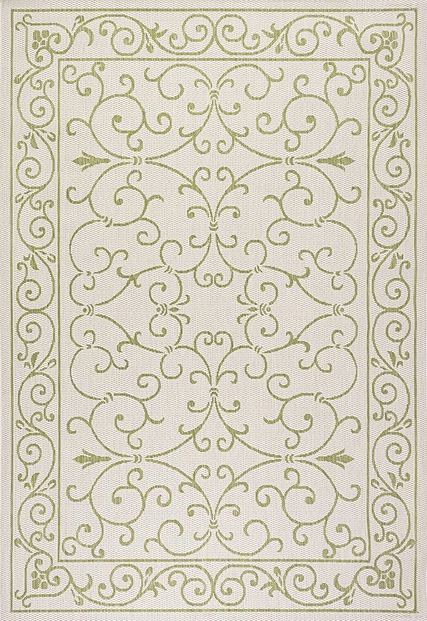 JONATHAN Y Vintage Filigree Indoor Outdoor Area Rug 4X6 Cream/Green, Charleston Textured Weave for Backyard, Patio, Porch, Easy-Cleaning, High Traffic, Pet-Friendly, Non-Shedding (SMB106I-4)