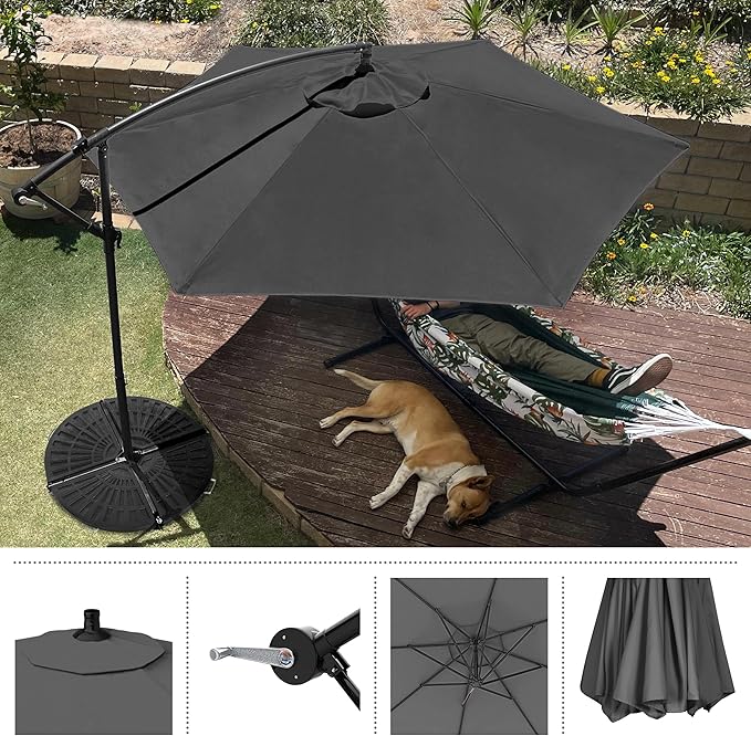 10 Ft Offset Cantilever Patio Umbrella - Fade-Resistant Shade Umbrella Outdoor Patio Canopy with Cross Base for Garden, Lawn, Deck, Yard or Pool by Pure Garden (Gray)