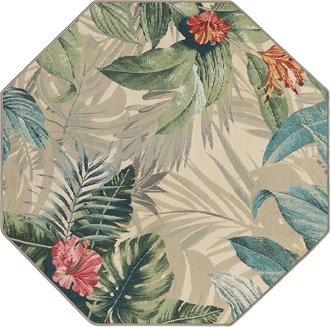 Unique Loom Outdoor Botanical Collection Area Rug - Kula (4' 1" Octagon Multi/Gray)