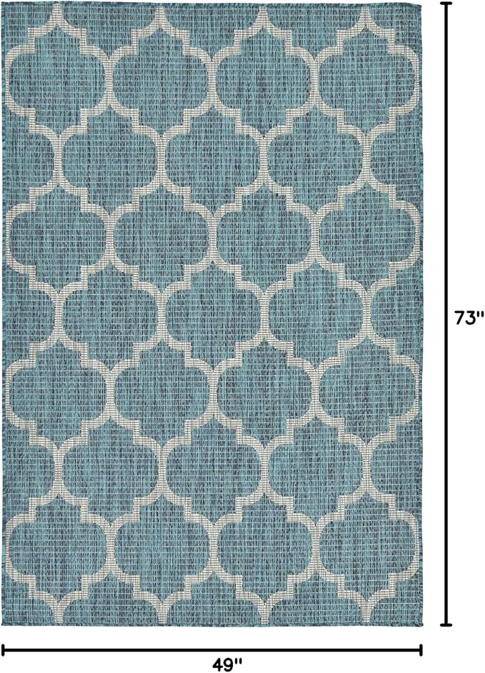 Unique Loom Outdoor Trellis Collection Area Rug (4' 1" x 6' 1" Rectangle, Teal/ Gray)