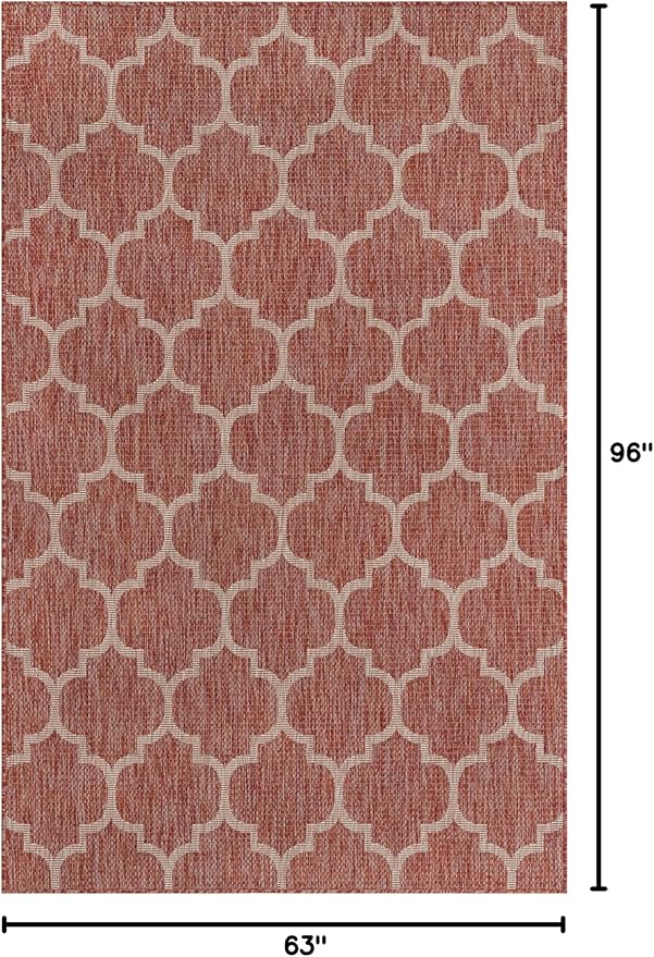Unique Loom Outdoor Trellis Collection Area Rug (5' 3" x 8' Rectangle, Rust Red/ Ivory)
