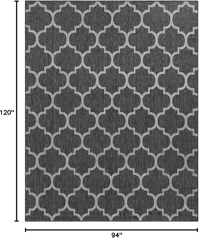 Unique Loom Outdoor Trellis Collection Area Rug (7' 10" x 10' Rectangle Black/Ivory)