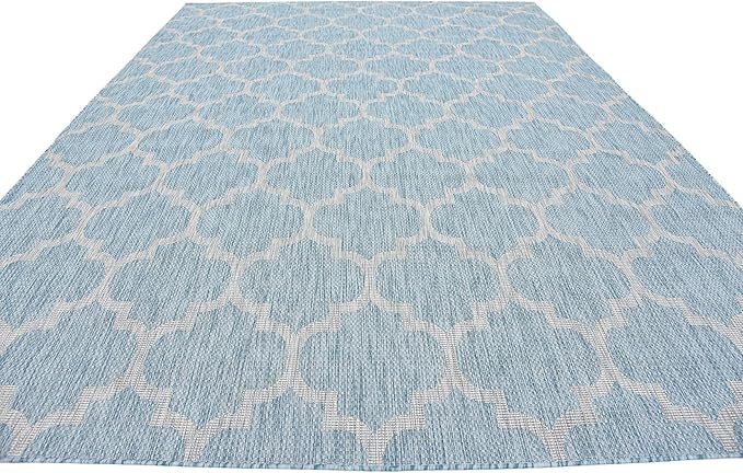 Unique Loom Outdoor Trellis Collection Area Rug (9' x 12' Rectangle, Aquamarine/ Gray)